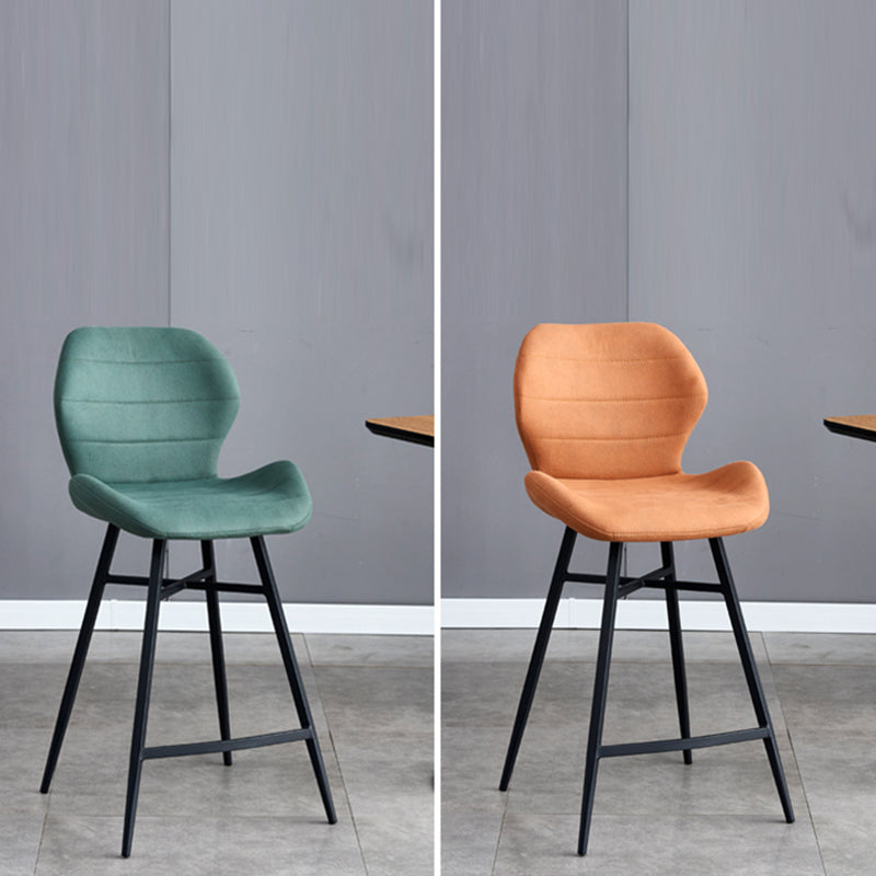 Contoured Seat Upholstered Low Back Bar Stools with Metal Base