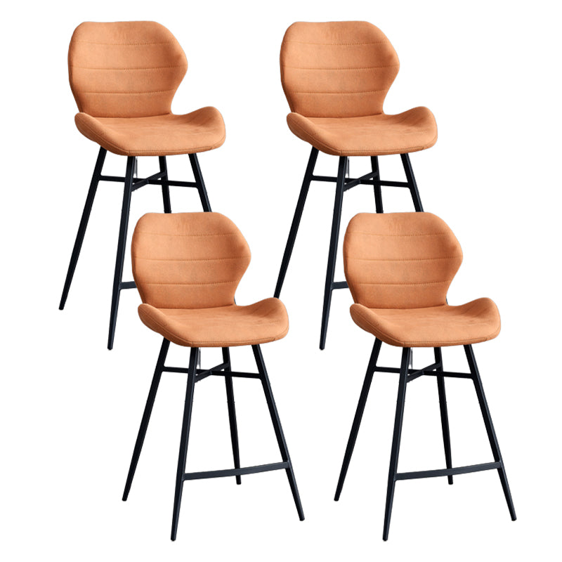 Contoured Seat Upholstered Low Back Bar Stools with Metal Base