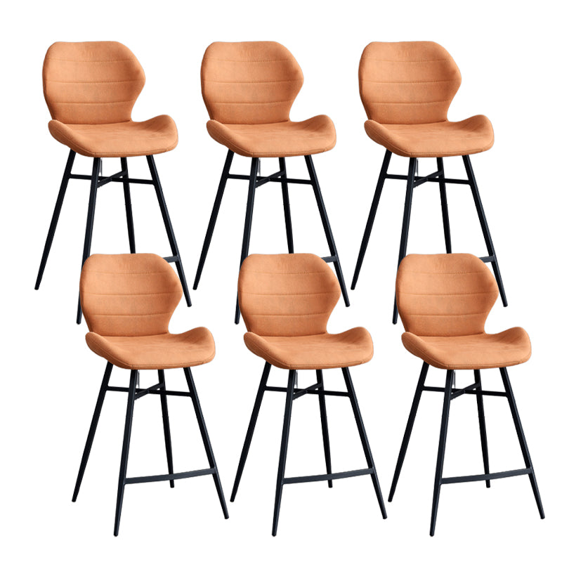 Contoured Seat Upholstered Low Back Bar Stools with Metal Base