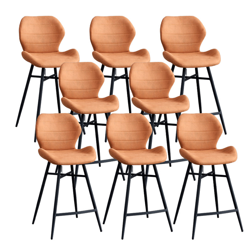 Contoured Seat Upholstered Low Back Bar Stools with Metal Base