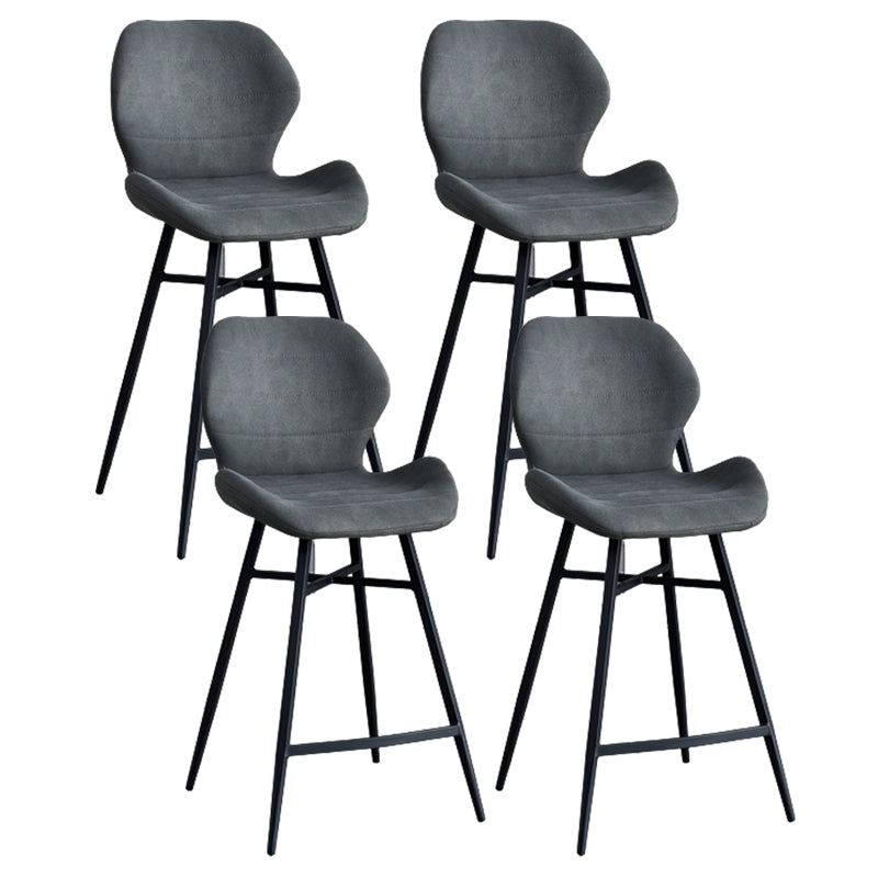 Contoured Seat Upholstered Low Back Bar Stools with Metal Base
