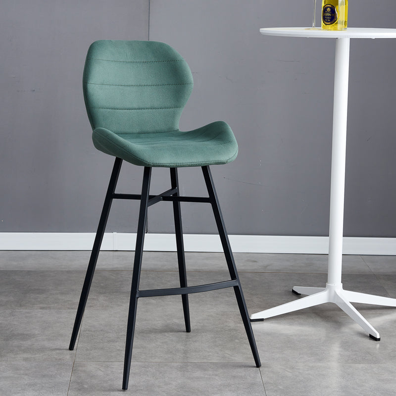 Contoured Seat Upholstered Low Back Bar Stools with Metal Base