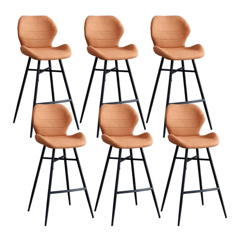 Contoured Seat Upholstered Low Back Bar Stools with Metal Base