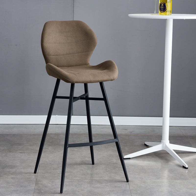 Contoured Seat Upholstered Low Back Bar Stools with Metal Base