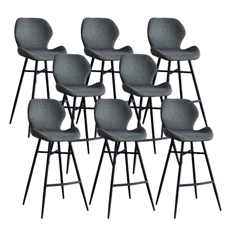 Contoured Seat Upholstered Low Back Bar Stools with Metal Base