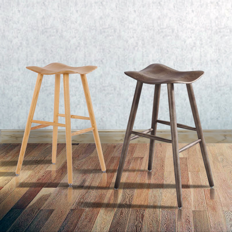 Contemporary 27.5-inch Ash Solid Wood Bar Stool with Footrest