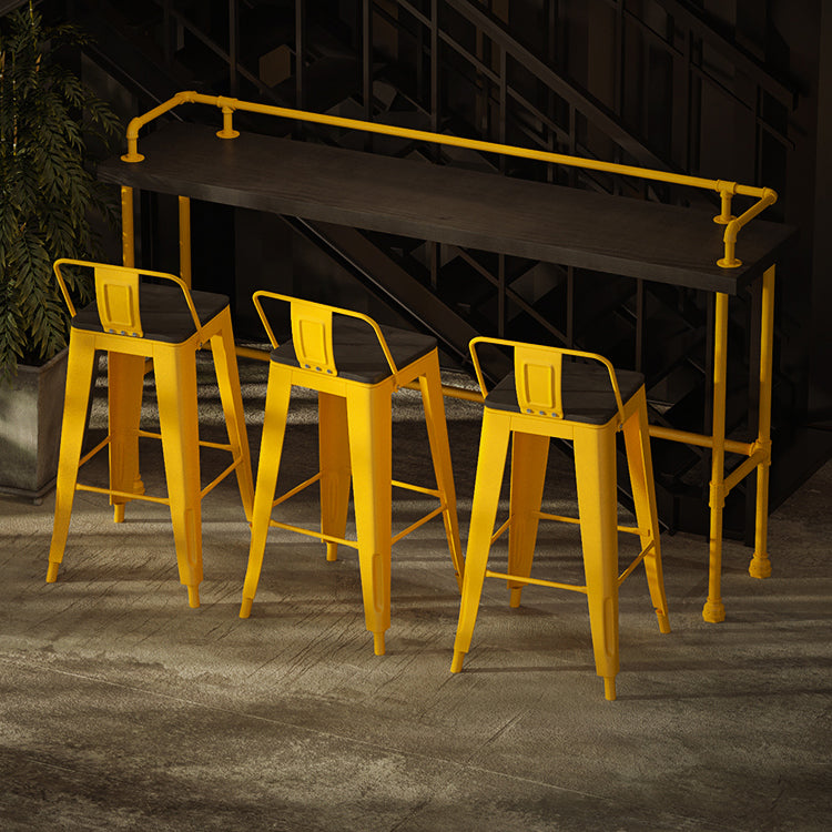 Wood and Metal Bar Stool and Table Set 1/3/4/5/6 Pieces Rectangular