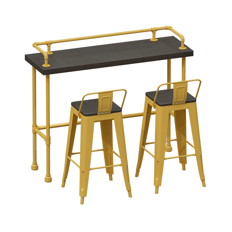 Wood and Metal Bar Stool and Table Set 1/3/4/5/6 Pieces Rectangular