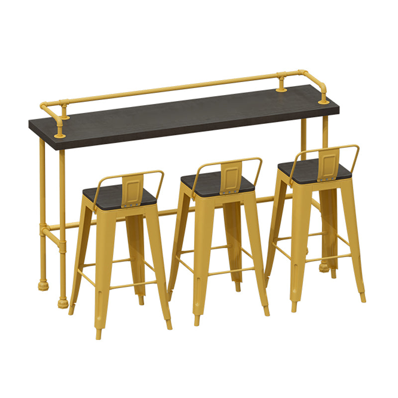 Wood and Metal Bar Stool and Table Set 1/3/4/5/6 Pieces Rectangular