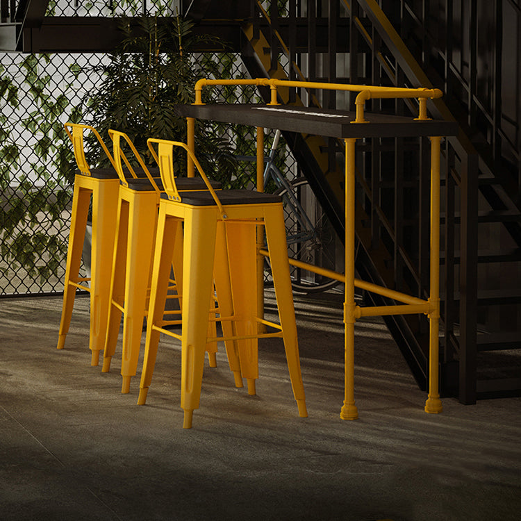 Wood and Metal Bar Stool and Table Set 1/3/4/5/6 Pieces Rectangular