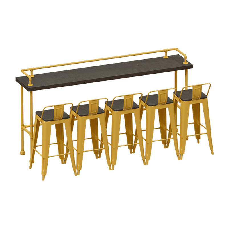 Wood and Metal Bar Stool and Table Set 1/3/4/5/6 Pieces Rectangular