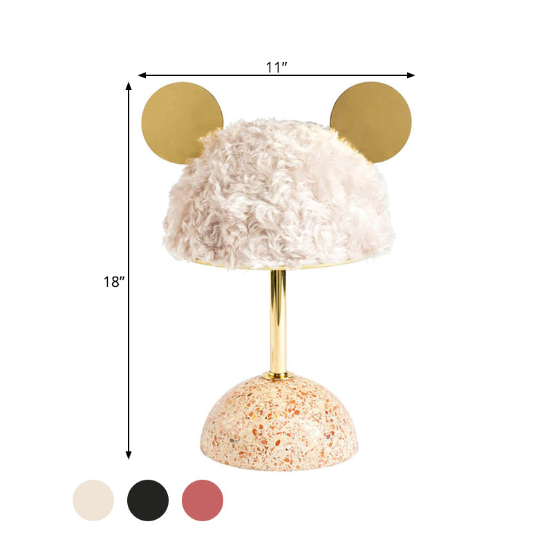 Lampada da tavolo in tessuto peluche con orsetto per bambini, stile 1 lampadina, lampada da comodino rosa/verde scuro/rosa chiaro con base a cupola in terrazzo