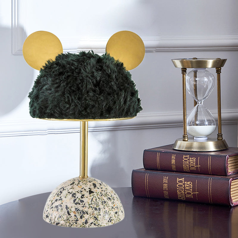 Lampada da tavolo in tessuto peluche con orsetto per bambini, stile 1 lampadina, lampada da comodino rosa/verde scuro/rosa chiaro con base a cupola in terrazzo