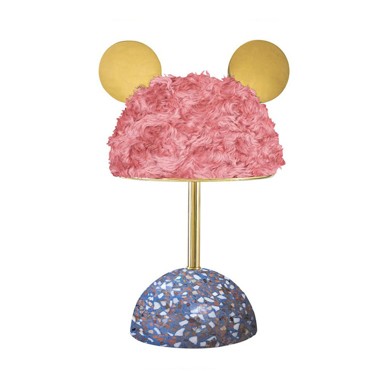 Lampada da tavolo in tessuto peluche con orsetto per bambini, stile 1 lampadina, lampada da comodino rosa/verde scuro/rosa chiaro con base a cupola in terrazzo