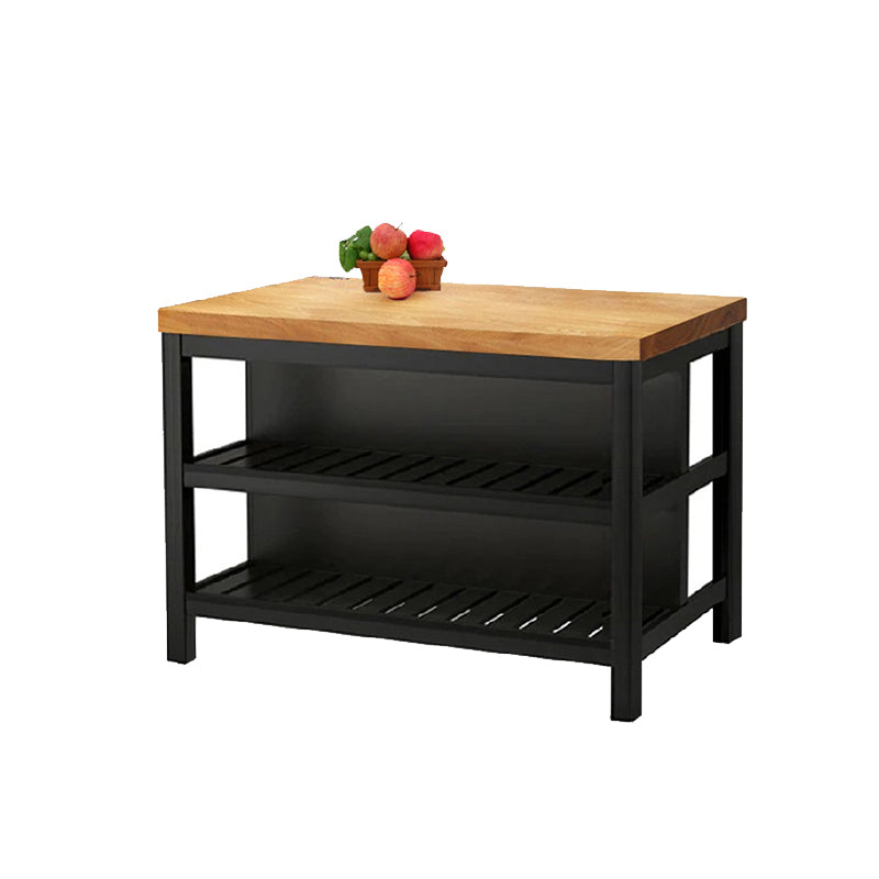 Metal and Solid Wood Kitchen Island Table with Open Storage for Dining Room