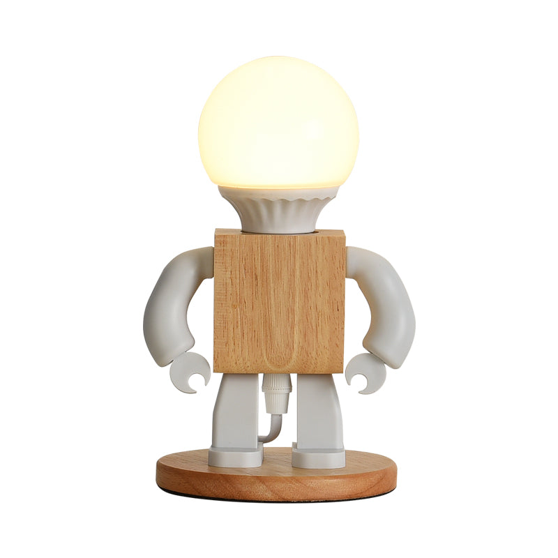 Metalen robotvorm nachtkastje lichte cartoon 1 licht wit en houten nachttafellamp voor het bedzijde