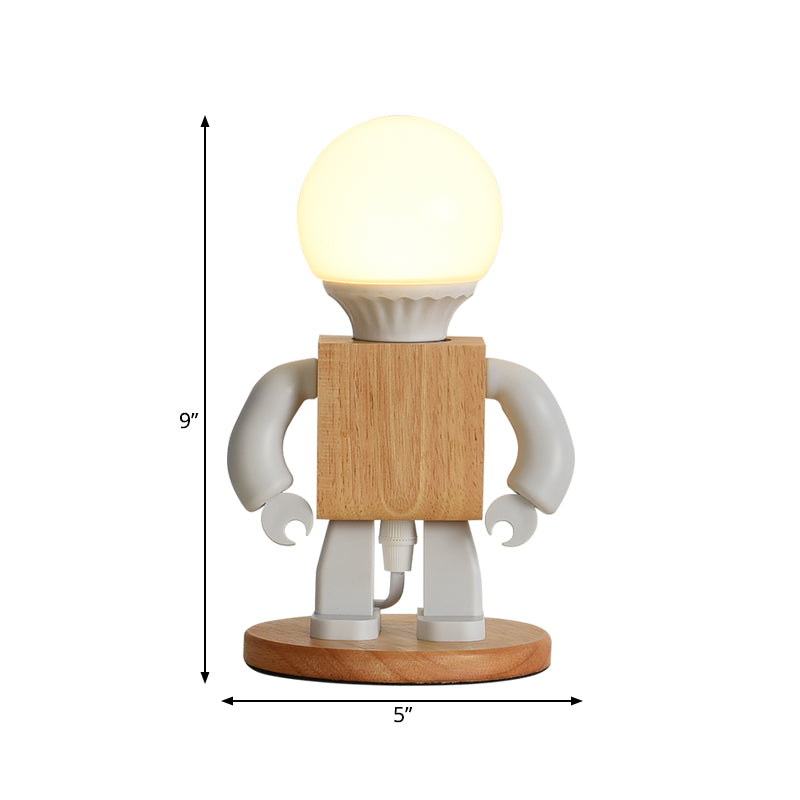 Metalen robotvorm nachtkastje lichte cartoon 1 licht wit en houten nachttafellamp voor het bedzijde