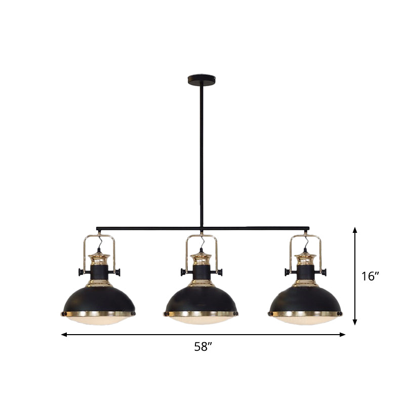 3-Light Island Pendant Light Farmhouse Dining Room Down Lighting with Dome Metal Shade in Black