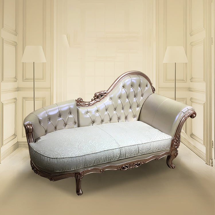 French Country Upholstered Chaise Lounge Couch Wood Chaise Lounge Chair