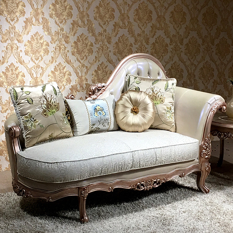 French Country Upholstered Chaise Lounge Couch Wood Chaise Lounge Chair