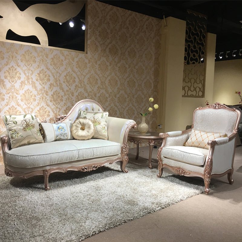 French Country Upholstered Chaise Lounge Couch Wood Chaise Lounge Chair