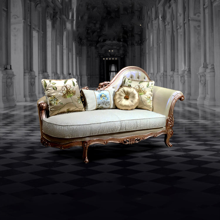 French Country Upholstered Chaise Lounge Couch Wood Chaise Lounge Chair