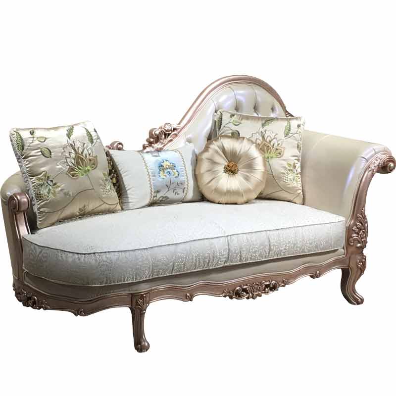 French Country Upholstered Chaise Lounge Couch Wood Chaise Lounge Chair