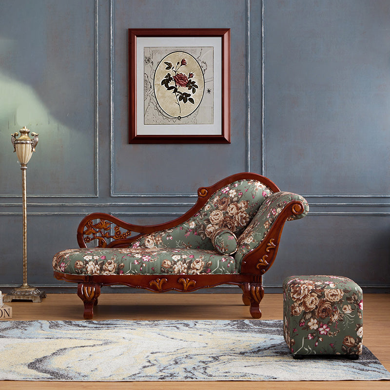 French Country Upholstered Chaise Lounge Couch One Armed Lounge Chair in Solid Wood