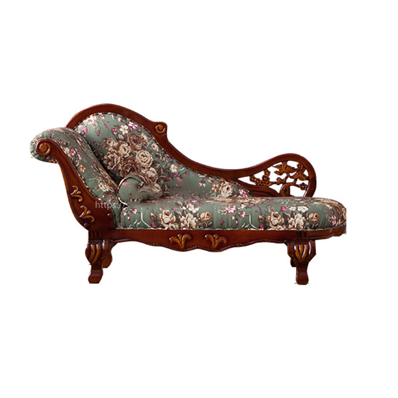 French Country Upholstered Chaise Lounge Couch One Armed Lounge Chair in Solid Wood