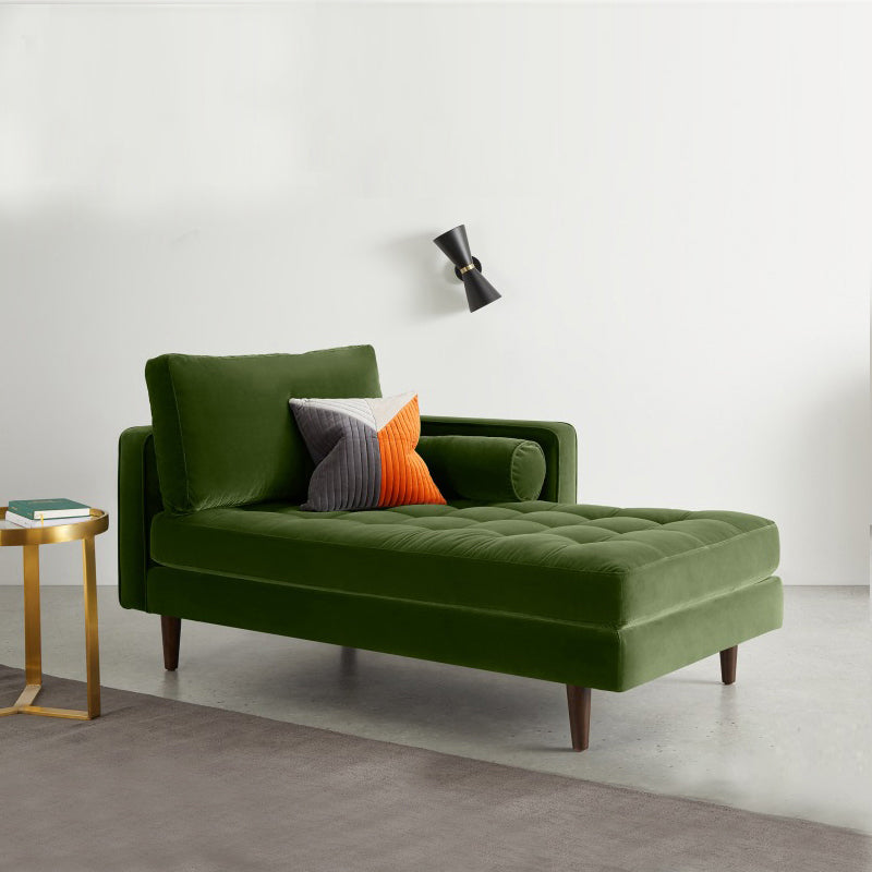 Contemporary Upholstered Chaise Lounge Square Arms Chaise in Green/Blue