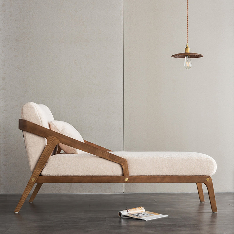 Scandinavian Upholstered Chaise Lounge Couch Two Arm Chaise Lounge Chair in Beige