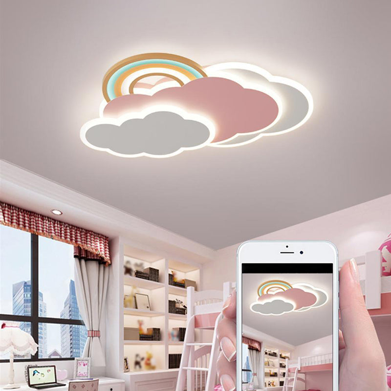 Cloud Shape Metal Flush Light Kid Style 4 Lights Flush Mount Ceiling Lights in White