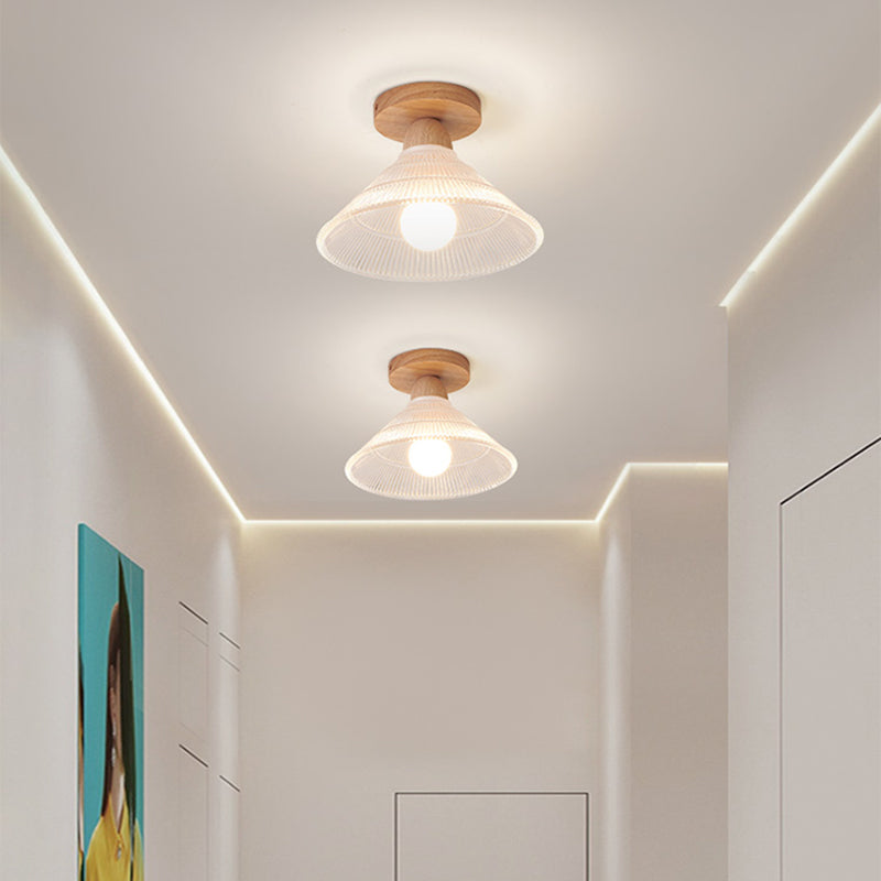 Wood Geometric Shape Flush Light Modern Style 1 Light Flush Mount Ceiling Lights in Brown