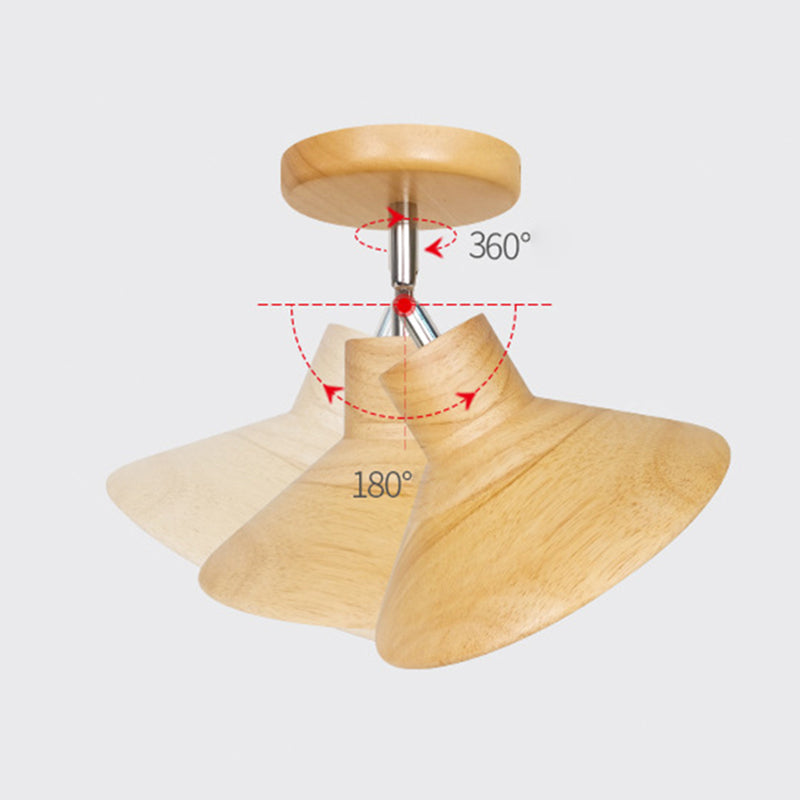 Cone Shape Wood Flush Light Modern Style 1 Light Flush Mount Ceiling Lights in Brown