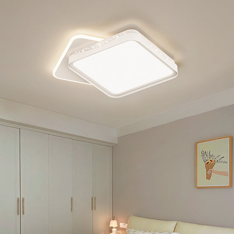 Modern LED Flush Mount Metal Geometric Shape Ceiling Light with Acrylic Shade for Bedroom