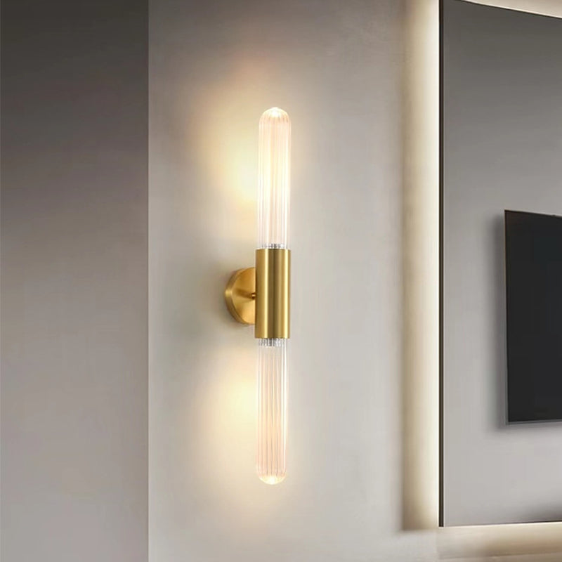 2-Light Golden Wall Mounted Sconce LED Glass Wall Light for Living Room