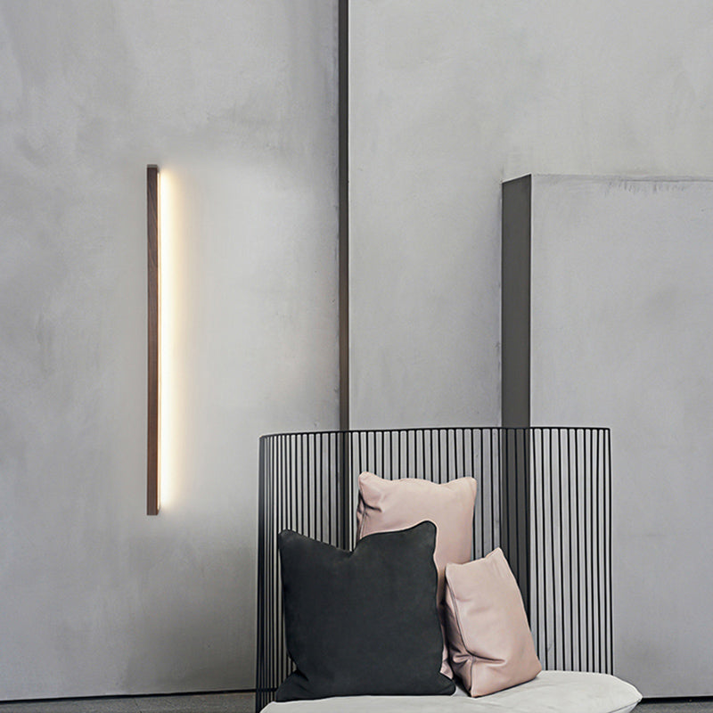 Modern Line Shape Wall Mounted Light Wood Flush Mount Wall Sconce in Brown Finish