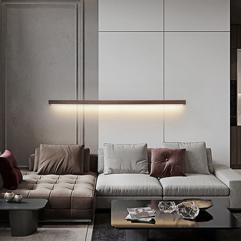 Modern Line Shape Wall Mounted Light Wood Flush Mount Wall Sconce in Brown Finish