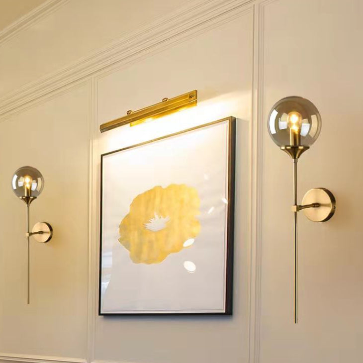 Metal Wall Sconce Modern Ball Shape Vanity Lamp with Glass Shade for Bathroom
