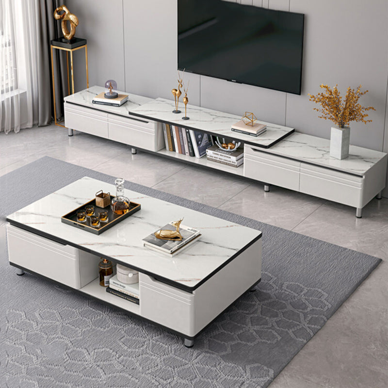 Modern TV Console Stone Media Console Open Storage Console with Drawer for Room