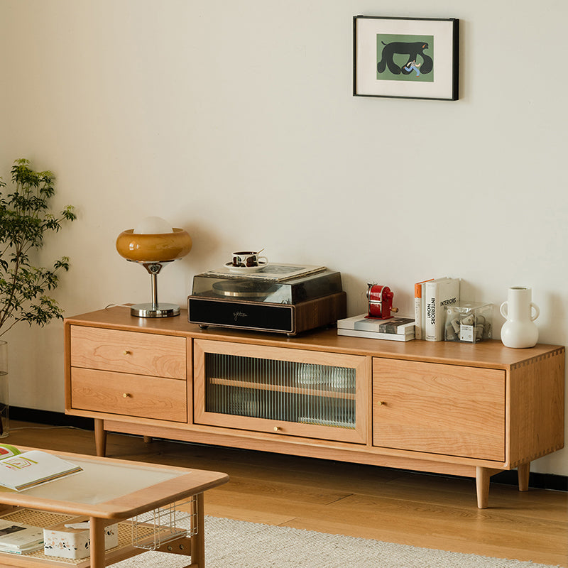 Scandinavian Media Console Wooden TV Media Console with Drawers