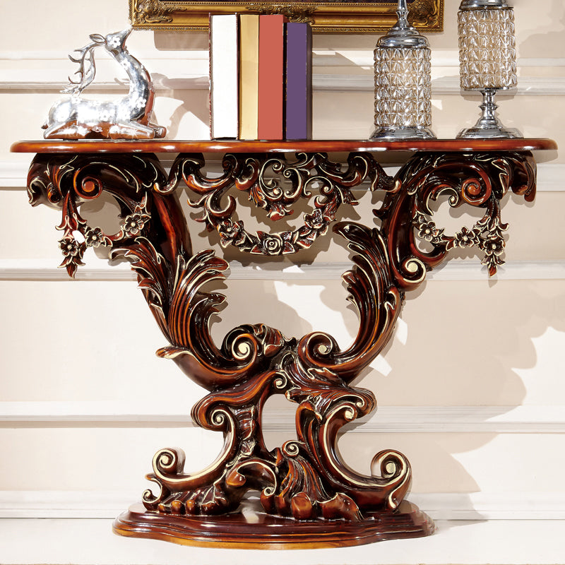 French Country Console Table Brown/Black/White/Gold Wooden Console Sofa Table