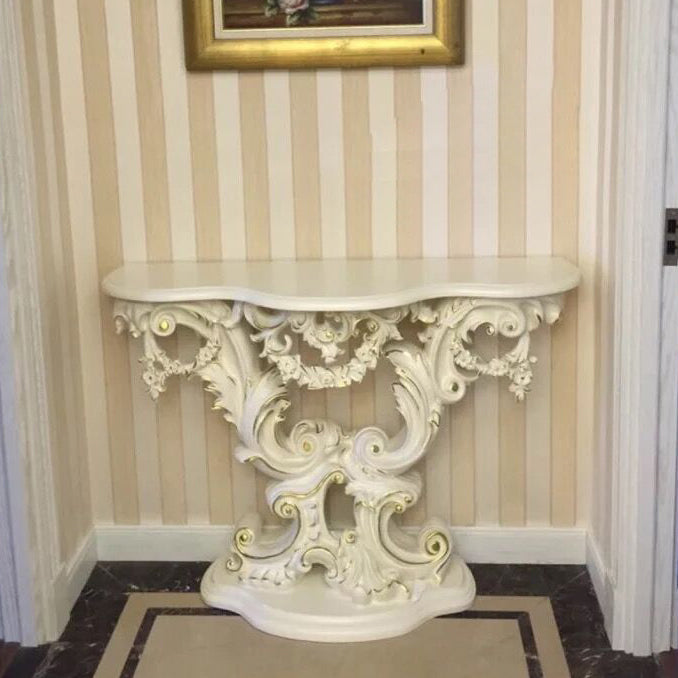 French Country Console Table Brown/Black/White/Gold Wooden Console Sofa Table