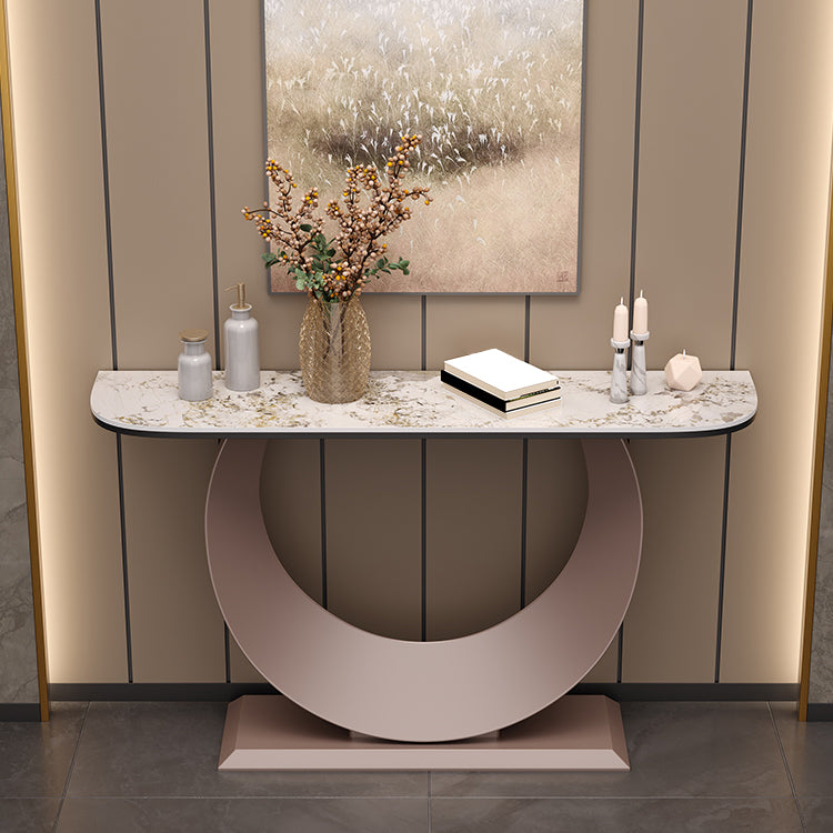Half Moon Contemporary Console Table Stone White/Black/Pink Console Sofa Table