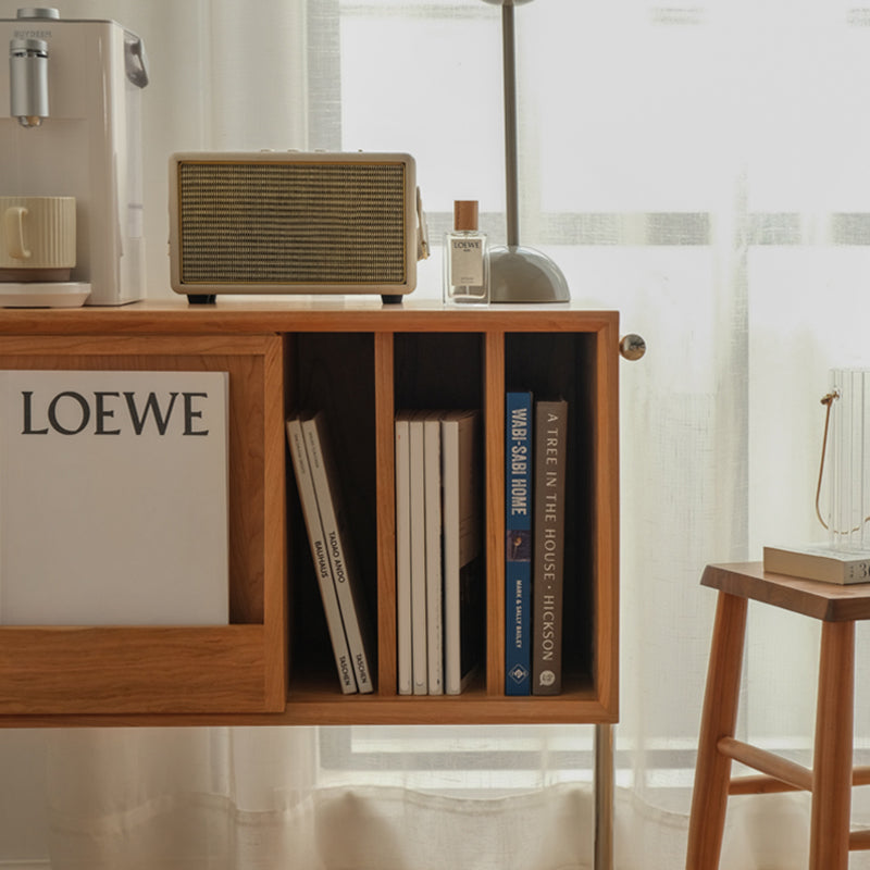 Modern Style Solid Wood Bookshelf Closed Back Bookcase with Door