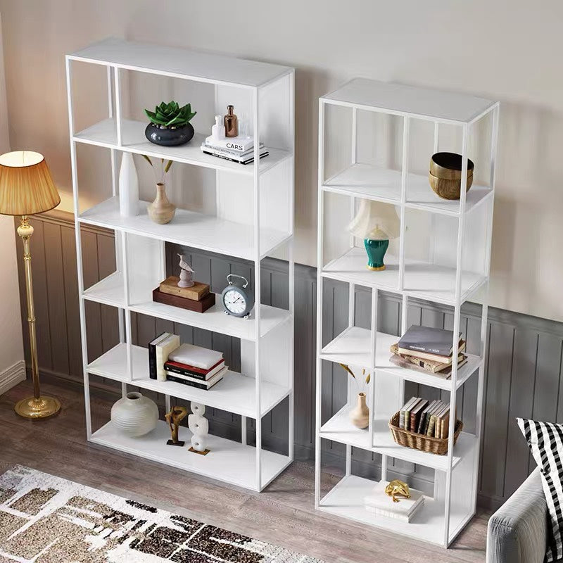 Contemporary Vertical Metal Bookshelf Open Back Bookcase with Shelves