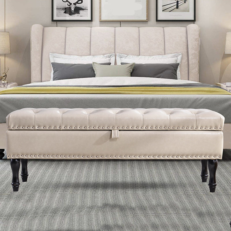 Rectangle Upholstered Bedroom Bench Modern Seating Bench with Wooden Base