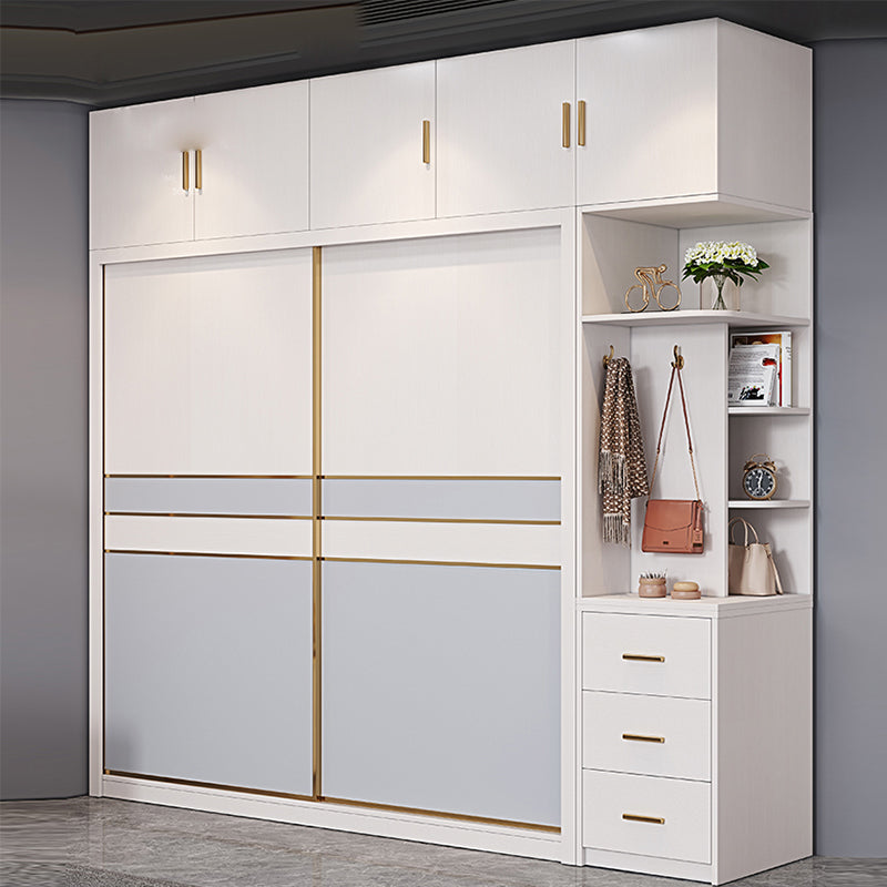 Bedroom Sliding Doors Armoire Coastal Wooden Storage Cabinet