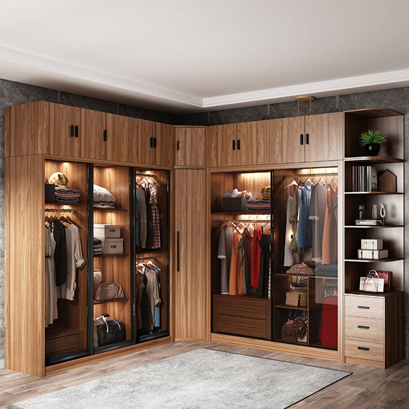 Modern Bedroom Wooden Storage Cabinet Sliding Doors Armoire with Glass Doors