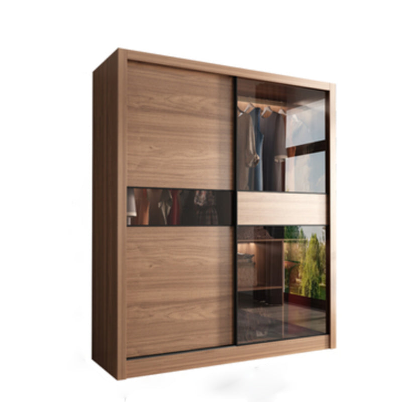 Modern Bedroom Wooden Storage Cabinet Sliding Doors Armoire with Glass Doors